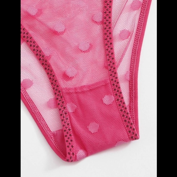 Pink, Polka Dot, Mesh, Lingerie Set - Picture 5 of 6